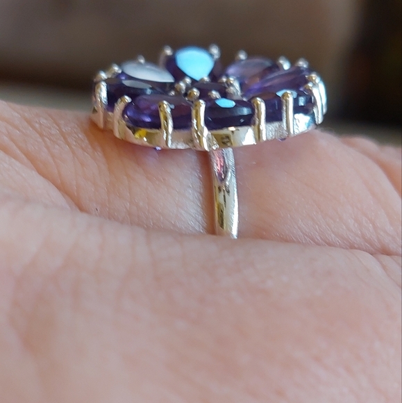 Amethyst Flower Sterling Silver Ring Size 7.25 - Picture 6 of 9